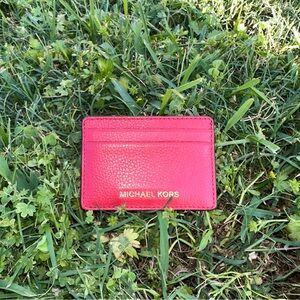 Michael Kors Red Pebble Leather Card Holder